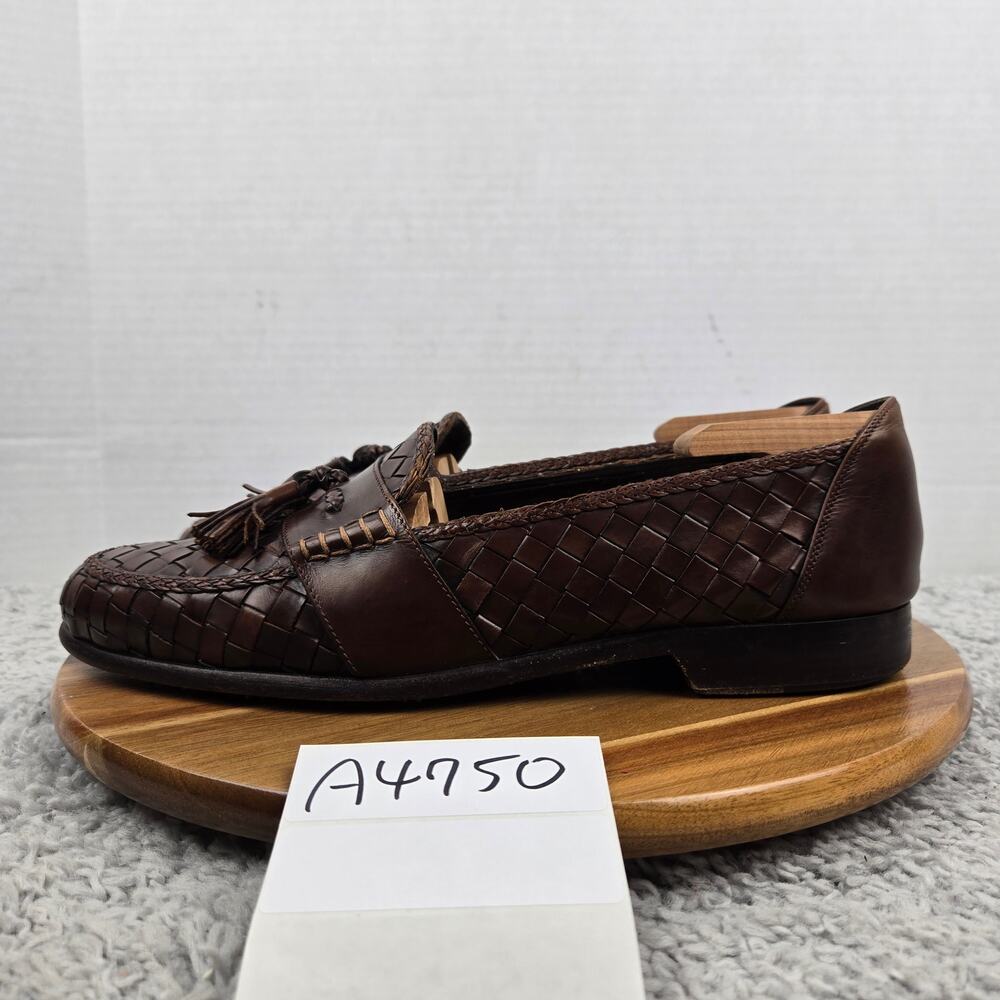 Bragano Mens 11M Italy Brown Woven Leather Business Casual Daily Tassel Loafer